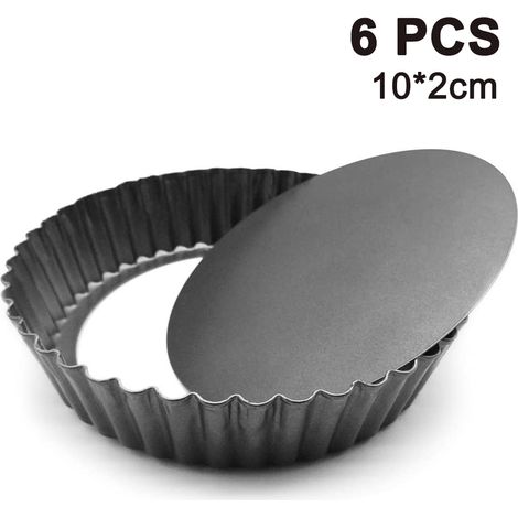Juego de 6 moldes para tartaletas, base desmontable, acero al carbono, antiadherentes, aptos para horno, para repostería casera. (1/5)