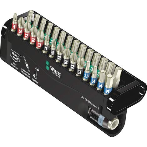 Wera BC Stainless/30 Bit-Check 05071109001 Kit inserti 30 parti Croce Phillips, Croce Pozidriv, TORX interno, Brugola i (1/5)