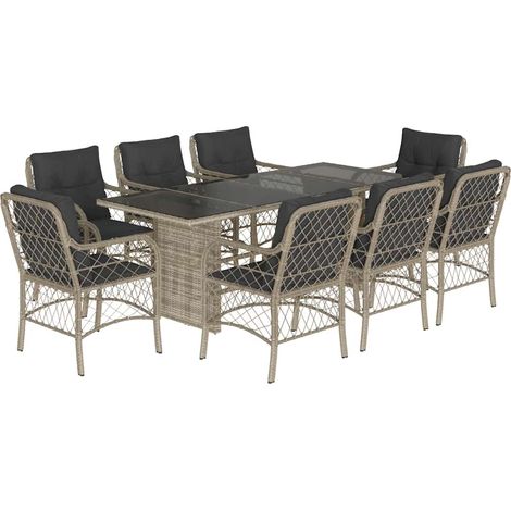 vidaXL Set Pranzo da Giardino 9pz con Cuscini Grigio Chiaro Polyrattan (1/5)