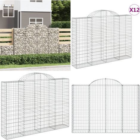 Paniers à gabions arqués 12 pcs 200x30x140/160 cm Fer galvanisé - Panier Gabion - Gabion - Clôture Gabion - Décoration Jardin - Mur Gabion - Home & Living (1/5)
