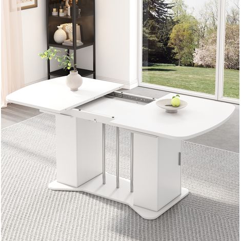 Mesa extensible 120/160x80 cm con almacenaje 4-6 plazas blanca patas plateadas HAVRYA (1/5)