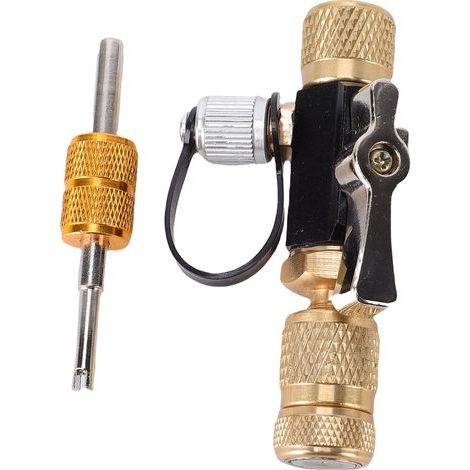 Naroote Outil D'installation et de Valve, Outil de Retrait de Valve Double 1/4 et 5/16 pour Climatiseur avec Anneaux en Caoutchouc et Texture Antidérapante, pour R410a R22 R32 AC (1/5)