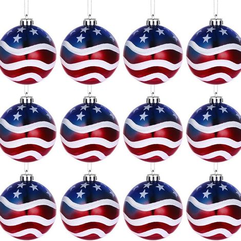 Ornement Patriotique - Boule Décorative 4 Juillet - Pour Porte, Porche, Fenêtre ou Mur - 8 x 6,7 cm - Plastique - 12 Pièces (1/5)