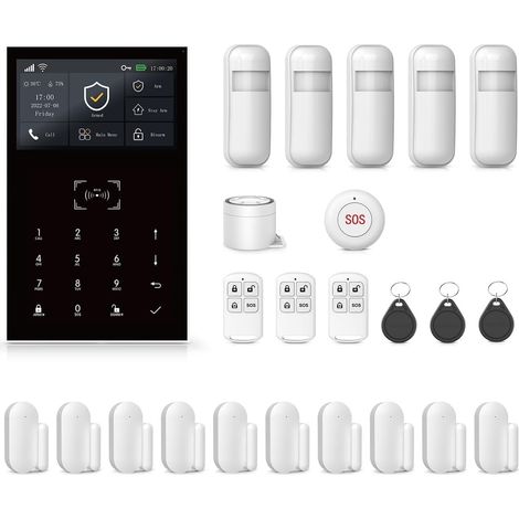 Système d'alarme de sécurité WiFi / GSM 2G sans fil Smart Home avec détecteur de mouvement PIR Capteur de porte et de fenêtre RFlD SOS Télécommande (109 (1/5)
