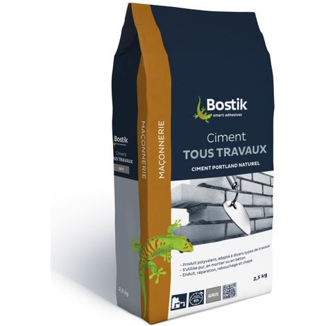 Bostik – Ciment tous travaux gris 2,5kg – Ciment Portland naturel pour béton et mortier – Application intérieure et extérieure – Séchage 10 jours/cm
