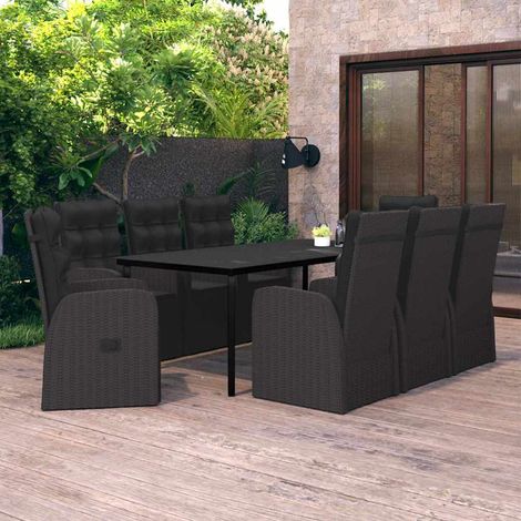 vidaXL Juego de comedor de jardín 9 piezas con cojines negro (1/5)