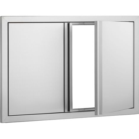 Porte d'accès BBQ 774x532 mm, acier inoxydable, encastrée, poignées intégrées, pour îlot de cuisson extérieur et station de grillades. (1/5)