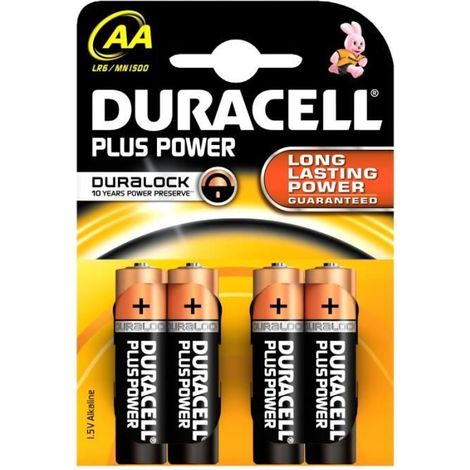 Paquete de 4 pilas Alcalinas Duracell Plus Power tipo AA 1,5V (R06)