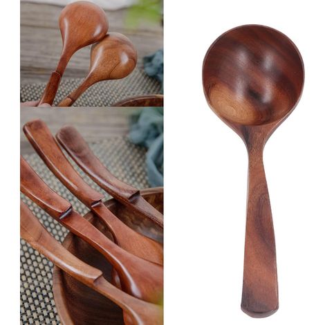 Cuillère à louche en bois, cuillères à manche à manche à manche à manche à manche à la gamme de la gamme à cuisiner la cuillère en bois cuillère à manchettes longues mélange à la (Large Size) (1/5)