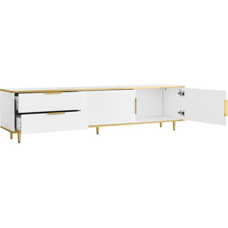 ELVMI Mobile TV con 2 Cassetti e 2 Ante, Motivo Intagliato, per Soggiorno, in Pannelli di Particelle, 170 × 37 × 45 cm, Bianco (1/4)
