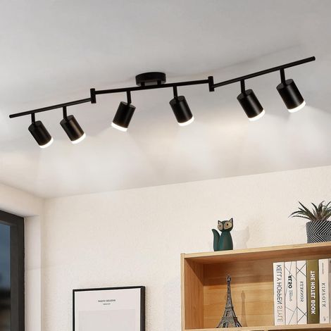 Black LED Ceiling Light with 6 Spots, 350° Adjustable, Acrylic, GU10, Living Room/Kitchen (1/5)