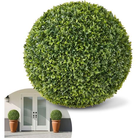 Boule Buis Topiaire Artificiel Extérieur, 584 mm, Fausse Plante Demi-sphère, Arbre Artificiel Aspect Réel, pour Décoration Extérieur Intérieur, Porche, Patio, Jardin, Balcon, Arrière-cour, Vert (1/5)