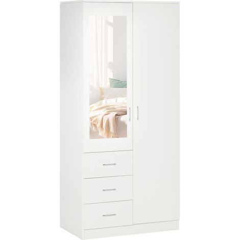 Armoire Penderie 2 Portes avec Miroir Dressing Rangement Chambre 3 Tiroirs Etagères Réglables Blanc 80x50x180cm (1/5)