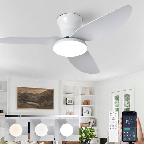 100CMVentilateur De Plafond Silencieux Avec Lumiere Et Telecommande, Lustre Avec Ventilateur 3 Pales, Dimmable, DC Motor, 6 Vitesses, Ventilo Plafond Moderne LED Pour Salon, Bureau, Chambre-Bland (1/5)