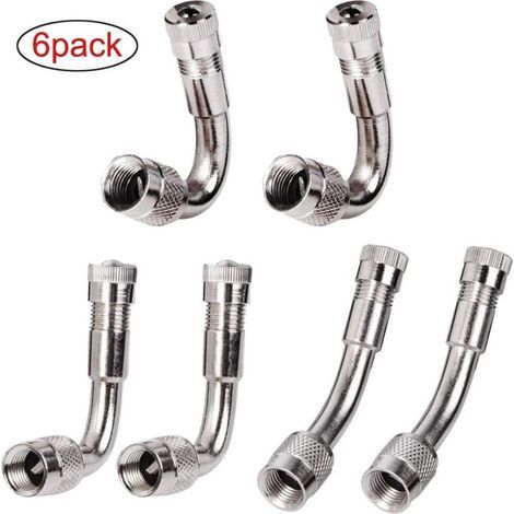 Extensiones de válvula para neumáticos – 6 piezas de latón cromado – Ángulos de 45°, 90° y 135° – Fácil acceso para inflar – Compatibles con todas las llantas (1/5)