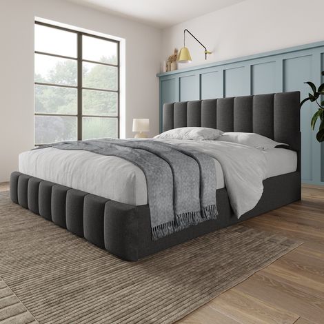 Letto 140x200 cm in lino grigio con contenitore idraulico e materasso – MEUBLIV (1/5)