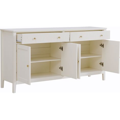 Credenza sideboard bianca con 2 cassetti e 4 ante in MDF 160x40x82 cm HOMVRA (1/5)