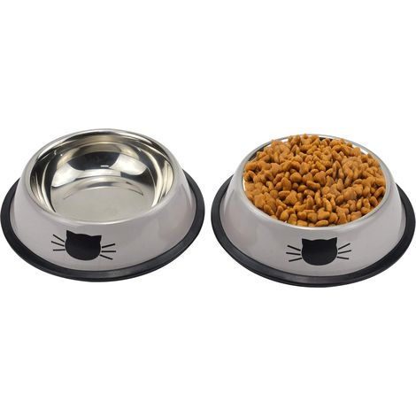 Lot de 3 bols pour chat en acier inoxydable, bols empilables antidérapants pour chat, chaton, chiot, nourriture et eau pour chat (gris et vert) (1/5)