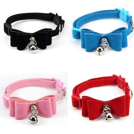 4 PCS Pet Chat Chat Collier Fleur Cloche Boucle Ardillon Réglable Mignon Arc Multicolore (1/5)