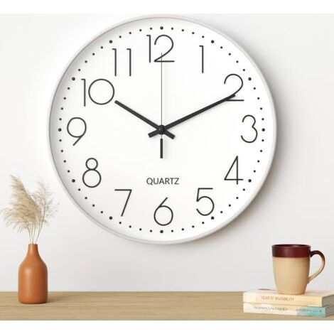 Wanduhr, 30CM (12 Zoll) Moderne geräuschlose Wanduhr (Weißes Zifferblatt Schwarze Zeichen) (1/5)