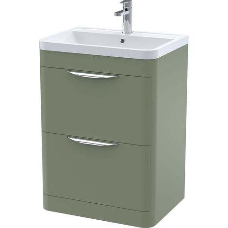 Nuie Parade Satin Green 600mm 2 Drawer Vanity Unit and Ceramic Basin - FPA801A (1/5)
