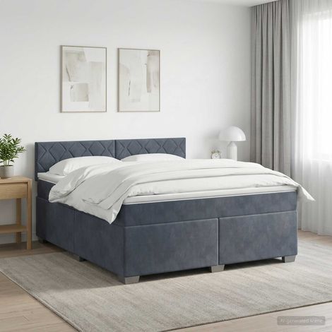 Cama con Base Tapizada, Colchón y Luz LED Gris oscuro (1/5)