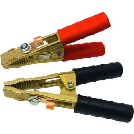 Pinces De Demarrage - Laiton - 250 A - Pour Batterie Automobile - Lot De 2 (Rouge Et Noire)