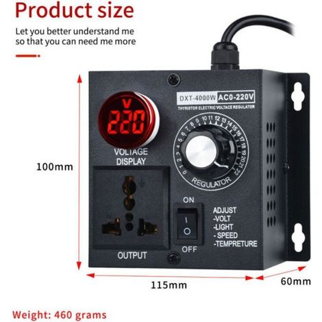 Variateur De Tension - 4000 W - AC 220 V - Réglage Vitesse Température Lumière - Pour Four Chauffage Moteur - 1 Pièce (1/5)