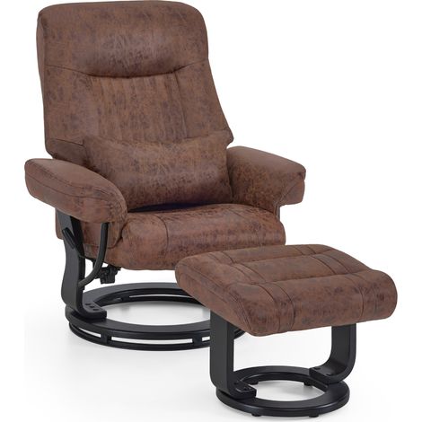 M MCombo Relaxsessel mit Liegefunktion, Lesesessel, 360° Drehbarer Fernsehsessel mit Hocker, mit Kissen & Seitentasche, 9035 ( Braun)