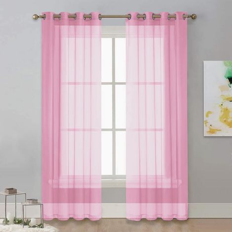 Lot de 2 Rideau Voilage, Couleur Unie Rideau, Voiles Intérieurs Translucides, pour Décorer Salon, Chambre, Cuisine, Fenêtre (Rose,100x250)