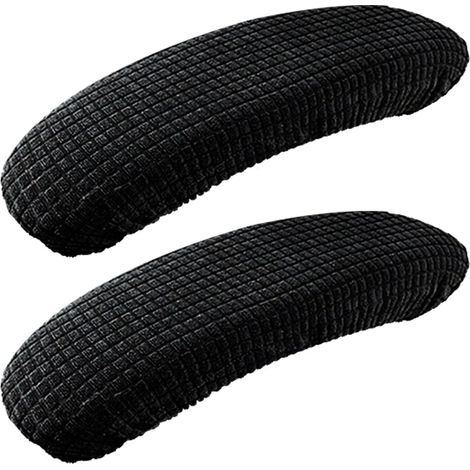 Coussins d'accoudoirs extra épais, lot de 2. Élastiques, noirs, incurvés, avec housse imperméable et enveloppante, et tapis antidérapant. Conviennent aux chaises de maison, de loisirs et de bureau. (1/5)