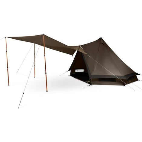 Auvent toile d’ombrage style kite KAMPA 340 x 335 cm avec double rail à keder et mâts télescopiques (1/5)