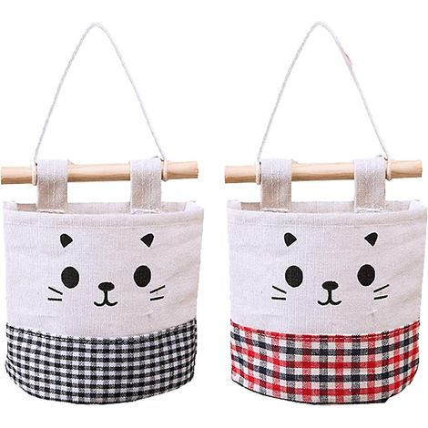 1 Pochette de rangement murale, motif chat, tissu coton lin, imperméable, pour salon chambre cuisine salle de bain (1/5)