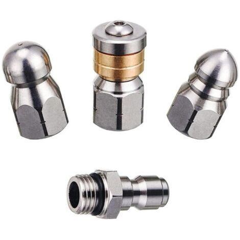 FENOPLASTICA4 Pièces Buse de Nettoyage d'Égout, en Acier Inoxydable pour Nettoyeur Haute Pression Kit Debuse Haute Pression 1/4 avec bec à Bouton Rotatif Rapide Jusqu'à 5000 PSI. (1/4)