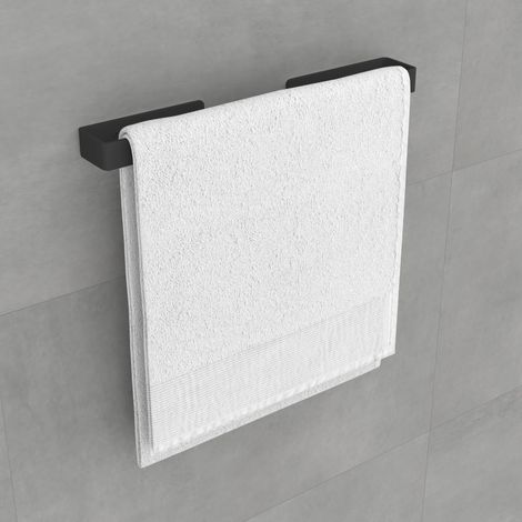 Toallero de baño Adhesivo fabricado en acero y acabado negro mate Peso máx.: 3kg Medidas 44x3x7cm Incluye tornillos y tacos para su fijación a la pared - (1/4)