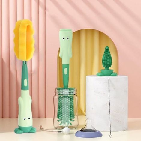 Goupillon Biberon Silicone 4 en 1 Ensemble Brosse Biberon Bébé avec 2 Goupillon Nettoyage Biberons, Brosse Tétine et Brosse Paille (1/4)