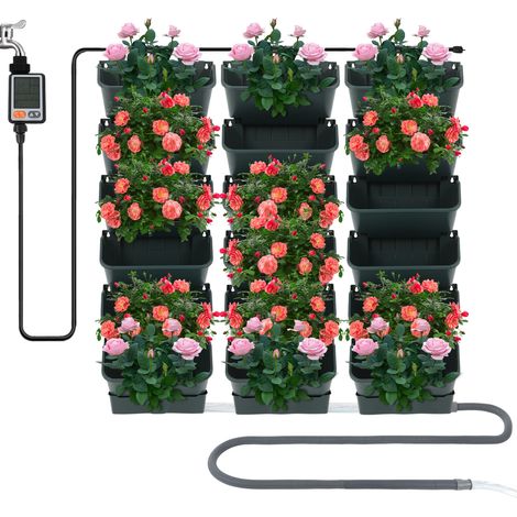 Pot de plantation mural avec arrosage automatique, Jardinière verticale pour Cour, Jardin, Balcon- pot de fleurs à Suspendue avec minuterie- Pour intérieur et extérieur - (18 pièces , vert) (1/5)