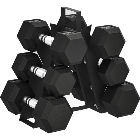 SPORTNOW juego de mancuernas de 6 piezas, 2x4kg, 2x6kg, 2x8kg, con soporte y mango antideslizante para entrenamiento en casa gimnasio, negro (1/5)