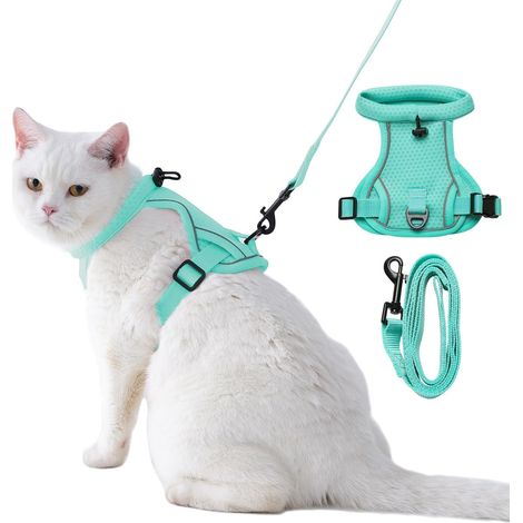 Harnais pour Chat Anti Évasion avec Laisse Réglable, Harnais Chat Adulte et Chaton en Maille Respirante Réfléchissante pour Promenade (1/5)