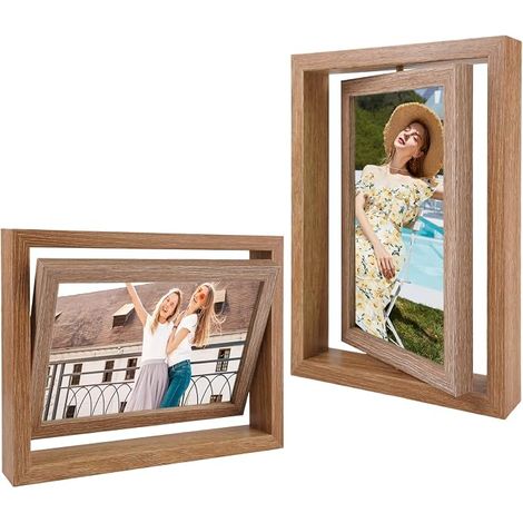 Cadre Photo Rotatif Double Face, Cadre Photo en Bois 13x18 cm