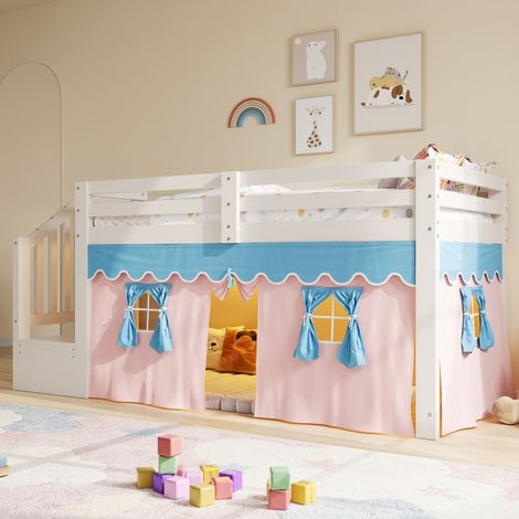 Lit mi-hauteur 90x200 cm – avec rideaux occultants led et rangement – pin massif et mdf – blanc (1/5)