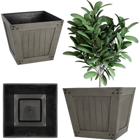 KADAX Pflanztopf, Blumentopf aus Kunststoff, quadratisch, 30 cm, Dunkelgrau