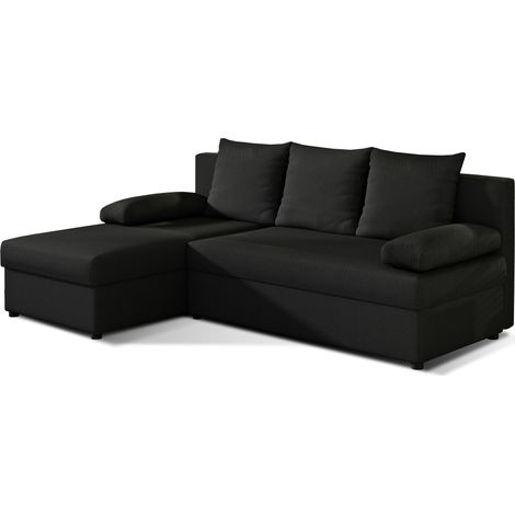 Canapé d’angle réversible convertible GARY en tissu côtelé – 206cm-Noir (1/5)