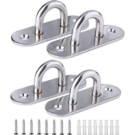 Satz mit 4 länglichen Ösenplatten M6 304 aus Edelstahl für Schiffsausrüstung mit 8 Schrauben und Kunststoffdübeln für Deck/Wand/Boot (1/3)