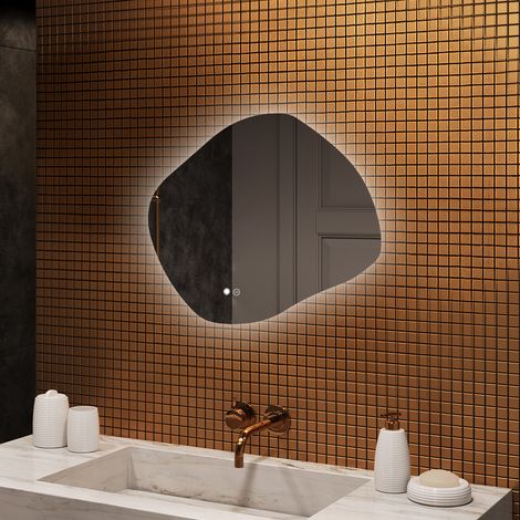 Artforma Miroir de salle de bain avec éclairage, 74x64, Interrupteur tactile, Anti-buée, LED Dual, Miroir Ovale (1/5)