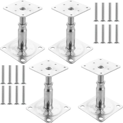 Lot de 4 Supports de Poteau Bois, Galvanisés Réglables en Hauteur 100 à 150 mm, 75 x 95 mm à visser, Pied de Poteau Reglable pour Clôtures, Abris, Pergolas (1/5)