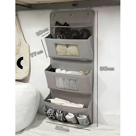 Organisateur suspendu 3 couches, 40 x 90 cm - Organisateur mural avec 3 crochets incl. pour armoire et porte arrière, gris (1/5)