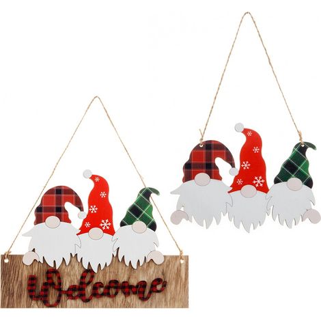Pendentif De Porte De Noël - Panneau En Bois Avec Inscription Bienvenue - Décoration Intérieure Extérieure Pour Porte Fenêtre Mur - 2 Pièces (1/5)