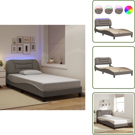 The Living Store Bettgestell mit LED ohne Matratze Taupe 100x200 cm Stoff - Bettrahmen - Doppelbett - Schlafzimmermöbel - LED-Bett - Taufes Möbel (1/5)