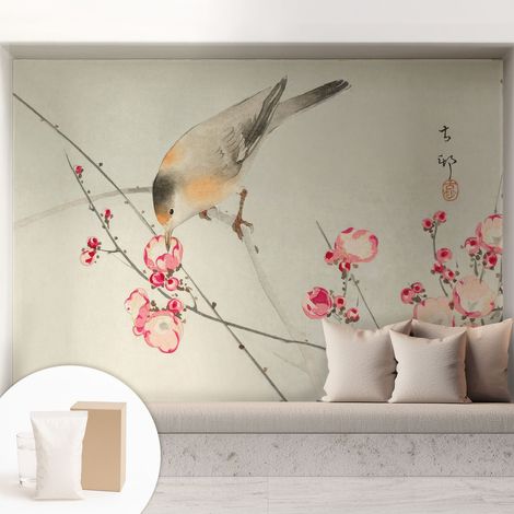 Papier peint intissé décoratif pour chambre et salon Design moderne à poser facilement - Colle incluse gratuite Oiseau fleuri 208x146 cm (1/5)